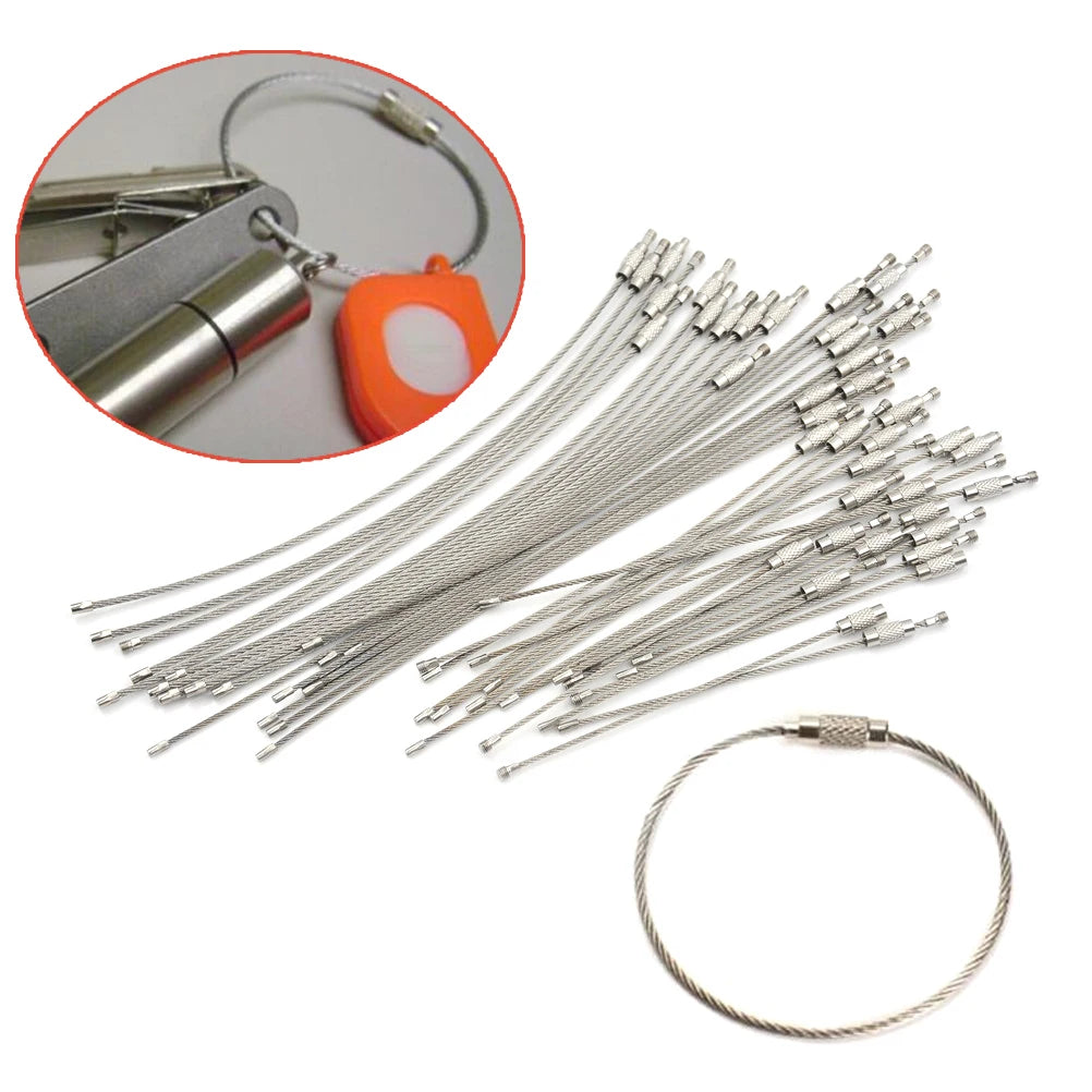 EDC Hang Wire Chain Tag Screw Luggage Rope Keyring Loop Circle Bushcraft Kit Lock Gadget Ring Keychain Tool Cable Key Steel