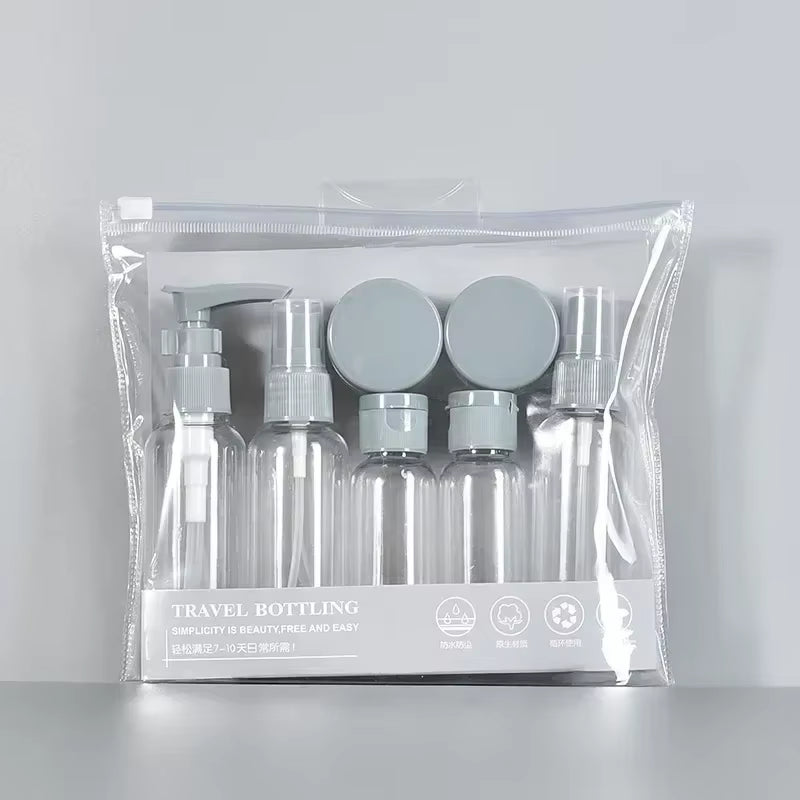 7PCS Travel Bottle Bag Wash Set Makeup Shampoo Body Wash Portable Skin Care Product Hand Cream Refillable Spray Lotion Bottle